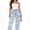 Cm.yaya cut out gat gewassen denim broek retro rechte jeans broek streetwear hoge taille dame 210809