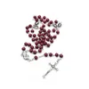 Qigo Röd trä Rosary Cross Necklace Virgin Fader Religiös Ornament Baptism Pärlkedja