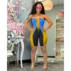 Mulheres Verão Jumpsuits Sexy Moda Posicionamento Casual Impressão Splicing Bra Strap One Peça Shorts Bodysuit 9381