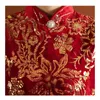 Abbigliamento etnico Autunno elegante sexy paillettes velluto manica corta alta spacco lungo Qipao colletto alla coreana cheongsam taglia M-4XL