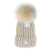 Fashion men Winter Knitted hat Real Fur Hat Women Thicken Beanies Raccoon Pompoms keep Warm Girl Caps snapback pompon beanie Hats Flowers elastic bone casquette