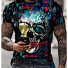 Mens Hiphop T 셔츠 그래픽 다크 스타일 소년 티 두개골 패턴 남성 3D 디지털 스트리트웨어 의류 탑 티 10 스타일 도매