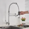 Krom Spring Mutfak Musluğu Çekin Yan Püskürtücü Çift Spout Tek Terozlu Musluk Lavabo 360 Döndürme Derecesi7820030