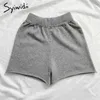 Syiwidii ​​spandex shorts voor vrouwen hoge getailleerde sweatshorts stretch breien zomer mode bodems massief grijs blauw wit 210722