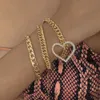 Conjunto de pulsera con colgante de corazón de cristal para mujer, cadenas gruesas cubanas multicapa, pulseras de Metal, joyería Punk