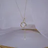 14k Real Gold Shell Geometric Necklace For Women Pearl Zircon Clavicle Chain Charm Wedding Pendant Jewelry Chains