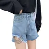 Zomer vrouwen hoge taille kettingen blauwe denim shorts streetwear vrouwelijke losse asymmetrische kwastje dames jeans 210430
