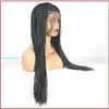 30 Inches Black Braided Synthetic Lace Front Wigs Pigtail Frontal Pelucas Simulation Human Hair Wig FX10