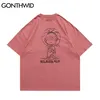 T-shirts de grandes dimensões Hip Hop Anffested dos desenhos animados impressão de manga curta camiseta Streetwear Harajuku Mens Casual Algodão Tops 210602