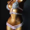 venus vacation V collar rhinestone swimwear daimond bikini set push up swimsuit bling stones bathing suit 210318