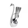 Creative Swan Fruit Base Holder Flatware Set rostfritt stål sallad dessert gaffel kaffeked kaka bordsartiklar