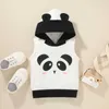 Zomer kinderen sets casual mouwloze panda hoed print hoodies patch zwart shorts 2 stks meisjes jongens kleding set 0-2t 210629