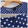 French elegant Dot print women dress O-Neck high waist long sleeve irregular Ruffles Hem vintage dresses Spring 210427