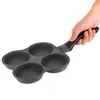 4 Hole Frying Pot Thickened Omelet Pan Black Non-stick Egg Steak Ham Pancake Handle Kitchen Cooking Breakfast Maker DHL