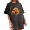 T-shirt graphique surdimensionné à épaules tombantes Vintage Bus San Francisco California Print Funny Tshirt Half Sleeve Loose Long Summer Tops 210623