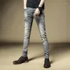 coreano slim fit jeans homens
