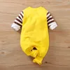Försäljning Höst och Vinter Bomull Baby Giraff Pocket Design Rompers Striped Single-breasted Kläder 210528