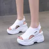 Sandália Rimocy Salto Super Alto Chunky Platform Para Mulheres Verão 2021 Malha Sapatos Esportivos Mulher Cunha Sandalias Mujer Branco