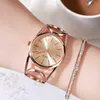 Luxury GEDI Brand Rose Gold Plated Bracelet Watche Ladies Crystal Elegant Dress Quartz Wristwatches Relogio Feminino 210616