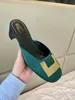 Designer Women Heel Slipper Double G Real Silk Cloth Slippers Sandal Classic Fashion Luxury Metal Belt Buckle Thick Heel 5cm Shoes3875696
