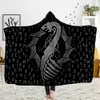 Customized 3D printed hooded blanket can be worn on flannel lamb cashmere cloak Viking totem theme Custom DIY Thin Quilt Sofa blan206S