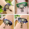 Dameshorloge Meisje Retro Lederen Winding Armband Owl Hanger Touw Weave Animal Tag Dameslegering Polshorloge