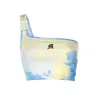 Ezgaga Tank Top Kvinnor Oregelbundna One Shoulder Schoolbag Buckle Ärmlös Tie Dye Kontrast Broderi Brev Sexig Camis Casual 210430