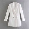 TRAF Za Blanc Longue Veste Femmes Double Boutonnage Noir Blazer Automne Manches Femme Bureau Porter Manteau Rouge 211122