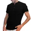 男性半袖リネンボタンTシャツOネックファッション夏のソリッドカジュアルコットンヘンリールーズブラウスティートップメンズ服210726