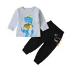 Vinter barn sätter casual pojkar bomull långärmad ocke tecknad dinosaur t-shirt svart byxor kläder 3m-24m 210629