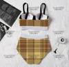 Khaki Plaid Bikinis Hipster Sexy Women's Push Up Designer Swimsuits Outdoor Beach Vacation Swimming Bandage Luxury Swimwear F2319