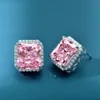 Kvadratisk 5ct Pink Diamond Stud Earring 100% Real 925 Sterling Silver Promise Bröllop Örhängen för Kvinnor Bridal Gemstones Smycken