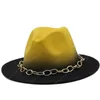 Синий / белый широкий Brim Простая церковь дерби Top Hats Panama Solid Fairm Fedoras Hat для мужчин Женщины искусственная шерстяная смесь джазовой шапкой