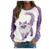 Women's Hoodies & Sweatshirts Purple Cat Flower Moon Elephant Print Stitching Contrast Sweatshirt Long Sleeves Winter Clothes Ropa Invierno