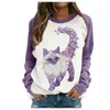 Dames Hoodies Sweatshirts Paars Kat Bloem Maan Olifant Print Stitching Contrast Sweatshirt Lange Mouwen Winterkleren Ropa Invierno