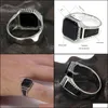 Solitaire Ring Rings Jewelry Genuine Solid 925 Sterling Sier Turkish For Men Black With Stone Square Natural Onyx Vintage Male Anelli Y1119