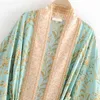 Verkauf Vintage Boho Blumendruck Lange Kimono Strickjacke Sommer Tops Gürtel Beachwear Vestido Blusas Mujer 210326