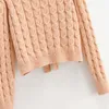Rund nacke långärmad twist pullover öppen bakre båge vinterkvinnors tröja Koreansk söt varm stickad mode kvinnlig tröja 210507