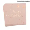 50pcs/set Rose Gold Party Birthday Disposable Tableware Set Paper Straw Plates Cups Napkins Adult Birthday Party Decoration Kids Y1104