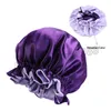 Grand Bonnet en Satin de soie Double couche pour cheveux longs bouclés, Bonnet de sommeil, couleur unie, chapeau de chimio, mode africaine, couvre-chef réglable