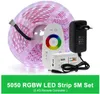 Tira LED 5050 RGB / RGBW / RGBWW DC12V 5M 300LEDS Flexible LED LED SET + RF 2.4G Toque controle remoto + adaptador de energia