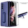 Случаи из углеродного волокна для Samsung Galaxy Z Fold3 Fold 3 5G Case Case Stand Tembered Glass Protector Защита.