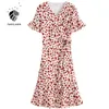 Fansilanen bloemen print chiffon lange wrap jurk vrouwen v-hals ruche elegante zomer boho rood sexy bandage strand es 210607