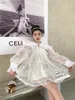 Petal Collar Mesh Ball Gown för Kvinnor Lantern Sleeve Mini Söt Klänning Lång Vår Koreanska Mode Kläder 210427