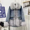 Kvinnors Fur Faux Menina Bonita 2021 Parka 90% Vit Duck Down Liner Winter Denim Jacket Kvinnor Coat Real Natural Collar Warm Ytterkläder