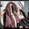 Wraps hattar, handskar mode aessories begränsade kvinnor hijab vinter bomull känsla stripe halsduk foulard femme halsdukar kvinnlig strand sjal bandana d