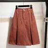 Surmiitro Solide Midi Rock Frauen Frühling Sommer Knielangen Hohe Taille Schule Rock Rot Blau Schwarz Weiß A-linie Rock Weibliche 210712