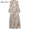 MoaaYina robe de créateur de mode printemps robe pour femmes manches lanterne maille impression cascade à volants vacances robe de bal robes 210806