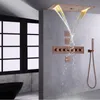 Conjunto de grifo de ducha de baño termoestático marrón 700x380 mm Cascada rociador burbuja cabeza de lluvia con mano de mano