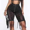 Laced Up Mesh Short Sexy Summer Skinny Street Wear Punk High Waist Biker Shorts CrissCross Eyelets Lace-up Shorts 210611